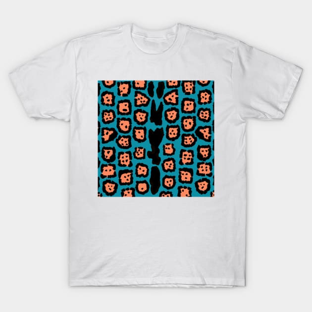 Jaguar Pattern in Watermelon Bubblegum on Blue Raspberry T-Shirt by ButterflyInTheAttic